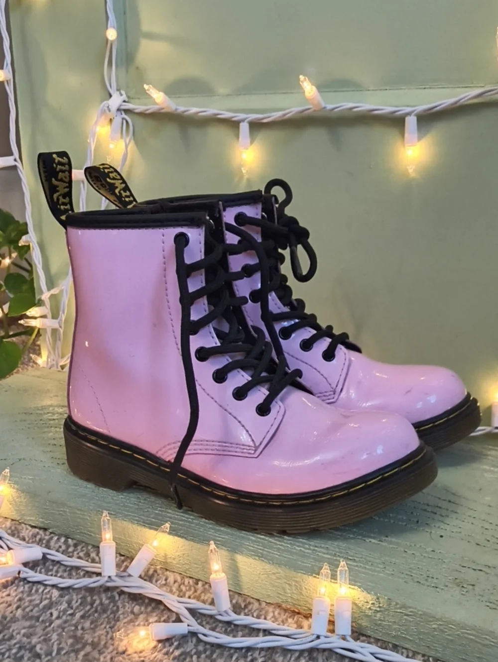Kids Dr. Martens 1460 Patent Pink 🩷 Black 🖤 Air Wair Lace Zip Lamper Boots 2